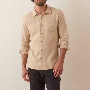 Marine Layer Tahoe Flannel Long Sleeve Button Up Shirt Oatmeal Windowpane Size L